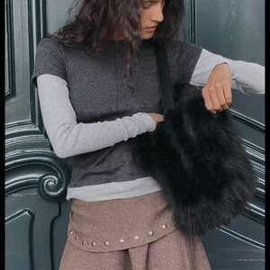 Zara Black Faux Fur Shoulder Bag